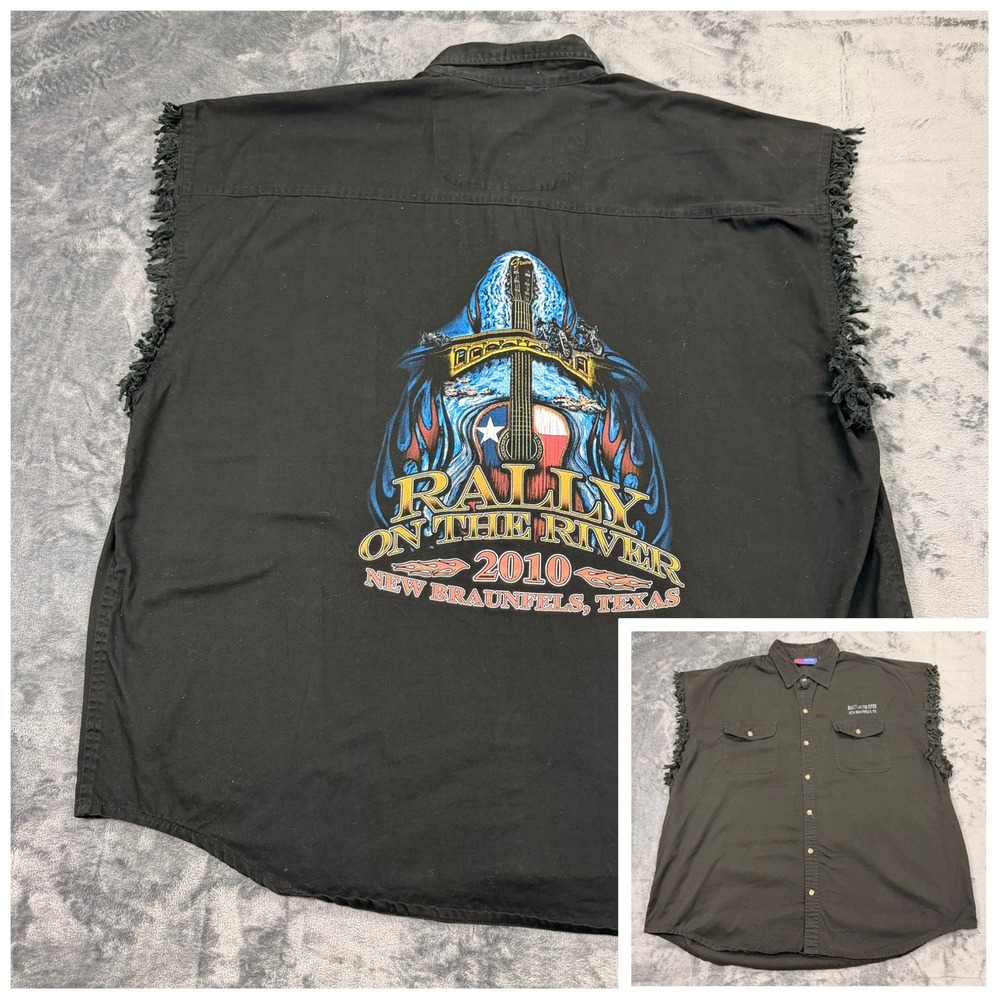 Cotton Heritage Rally on the River 2010 Biker Vest Shirt Black Mens 2XL Texas